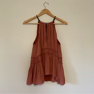 Cinq a Sept Sleeveless Ruched Ruffle Blouse